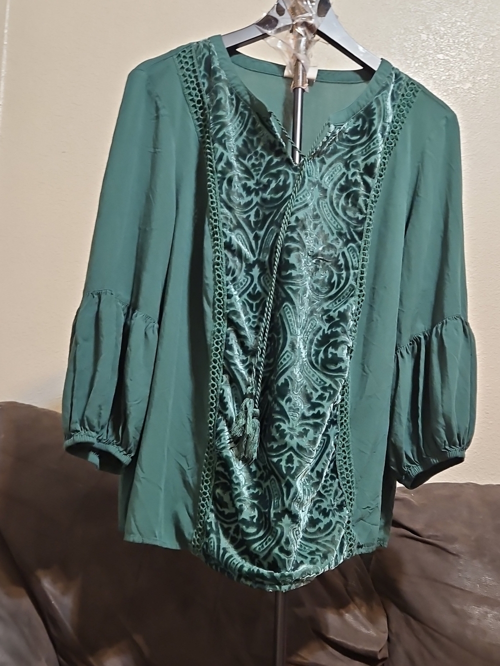 St. John's Bay Green Embroidered V-Neck Peasant Top